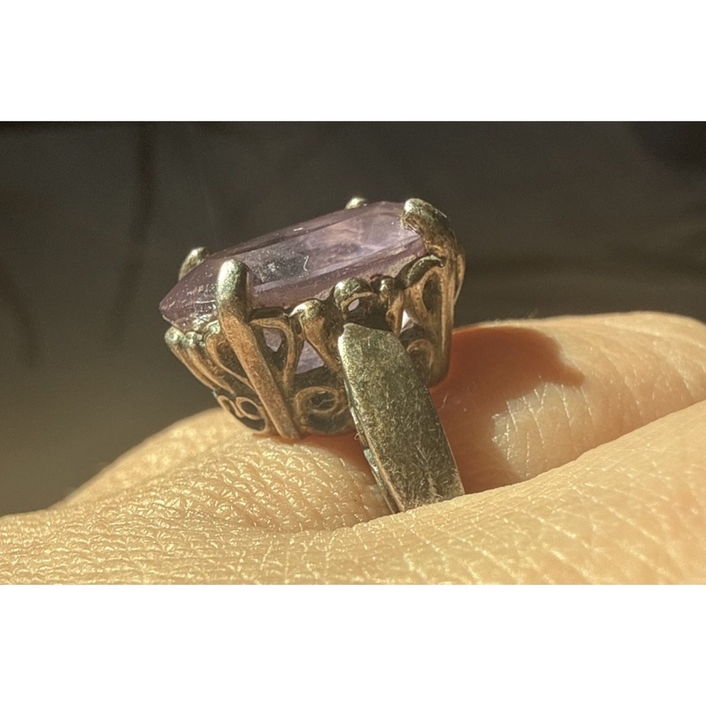 Vintage Kabana Sterling Silver Amethyst Scroll Filigree Ring Size 6.75"